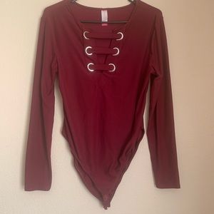 Maroon chest detail body suit